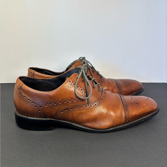 Johnston & Murphy Tan Leather Oxford Brogue Cap Toe Dress Shoes | Size 11.5